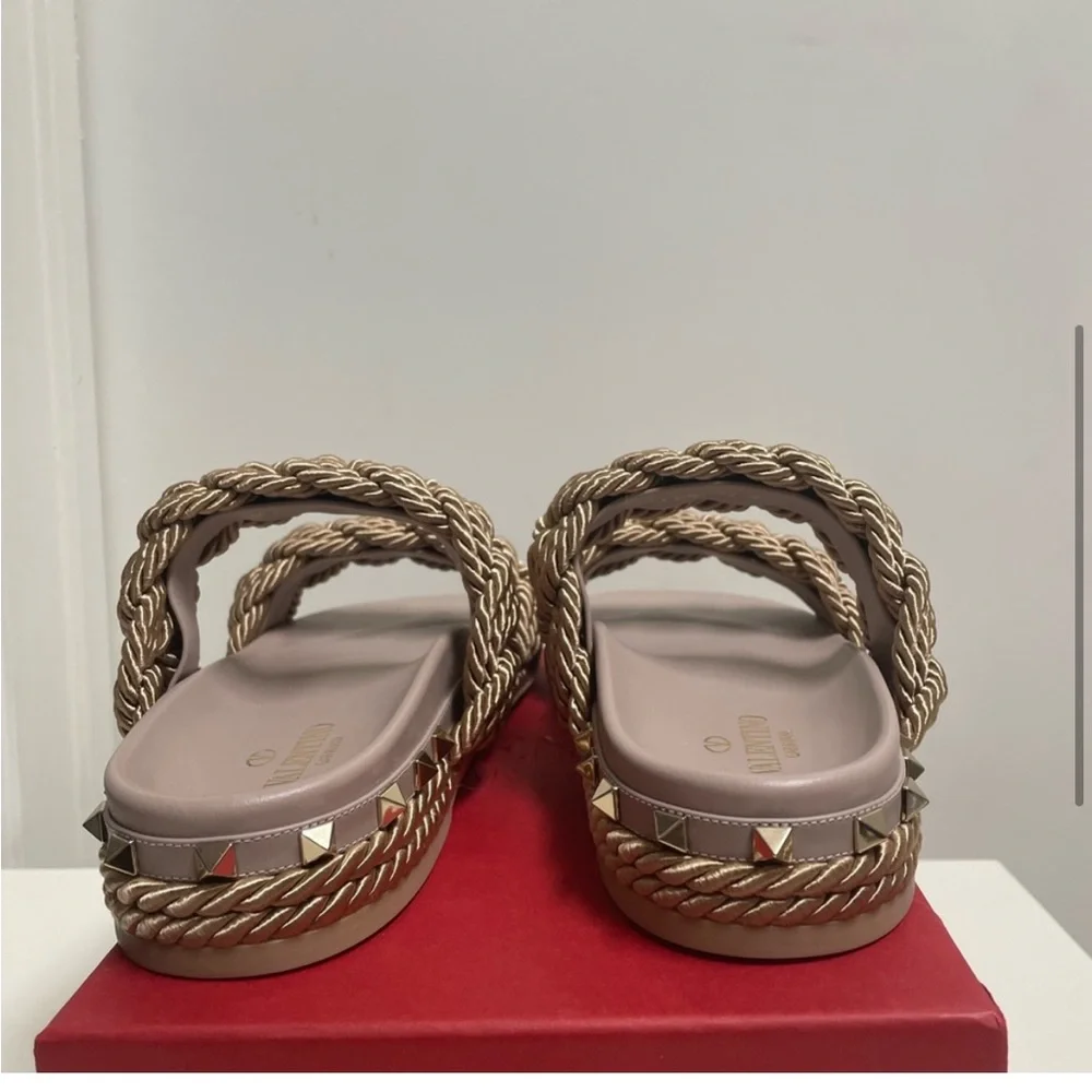 Valentino Rockstud Espadrille Braided Slides - Picture 3 of 8